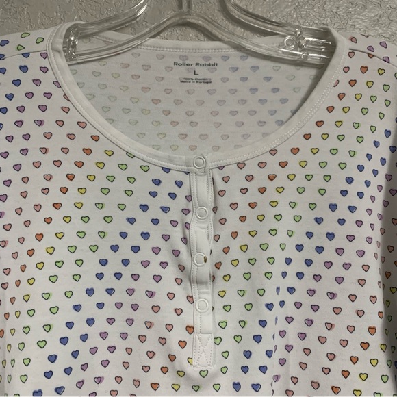 Roller Rabbit Pajama PJ Top Womens L Disco Hearts Henley 3/4 Sleeve Rainbow - Picture 3 of 15